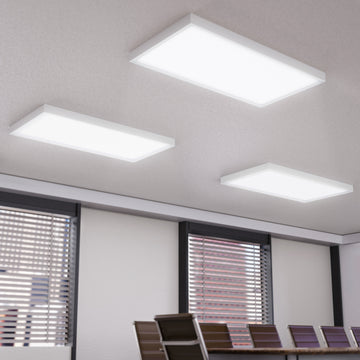 The panel can be installed into a drop ceiling, utilized with a surface mounting kit, or suspended from the ceiling with a suspension kit.